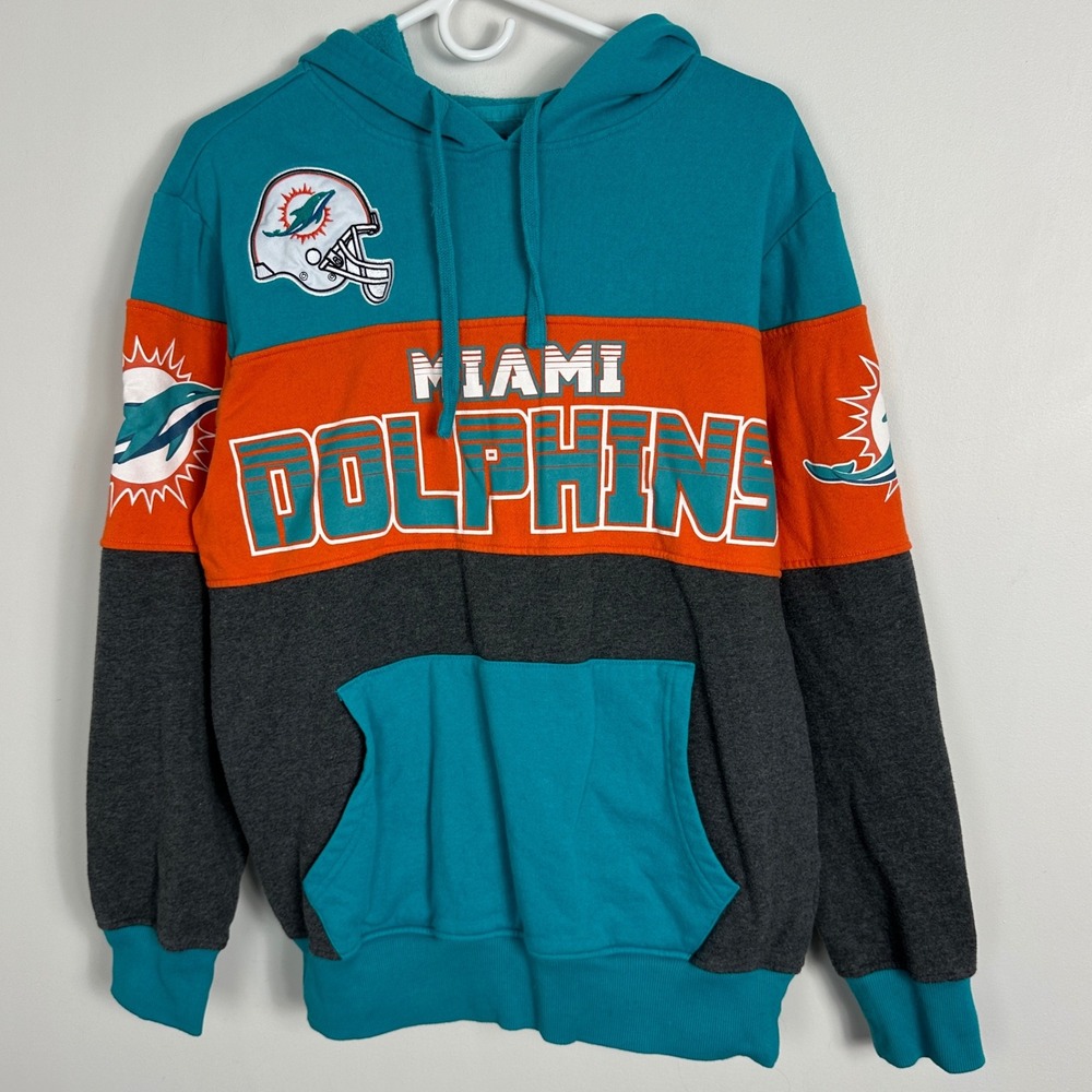 Miami Dolphins NFL‎ Hoodie Mens Sz Medium Teal Orange Football Sweatshirt Hooded